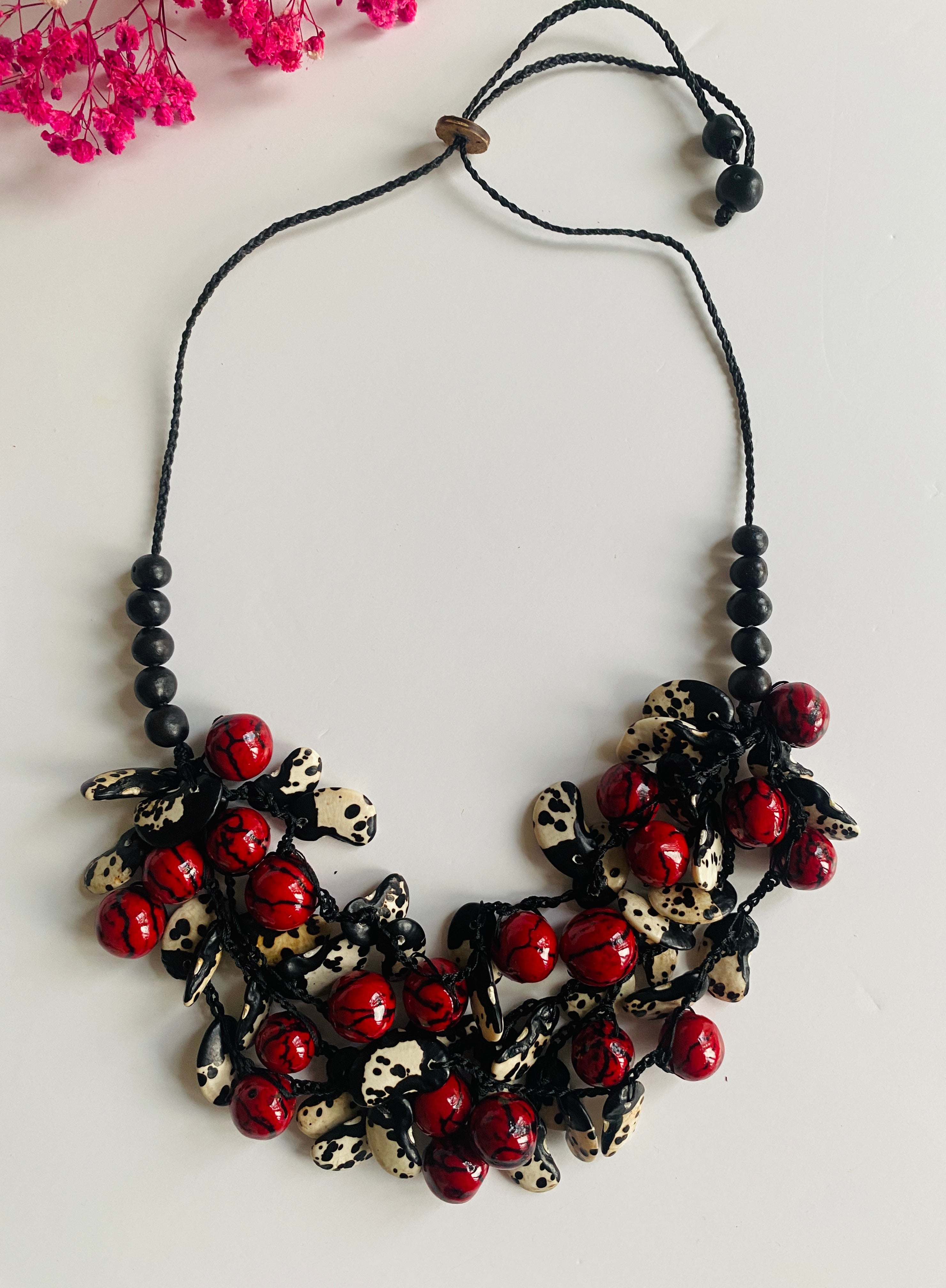 Black & Red Beans Necklace Set